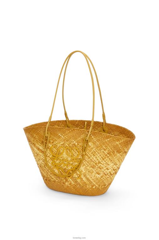 Loewe анаграмна чанта кошница от палма Ирака и телешка кожа F84B87 Жени охра