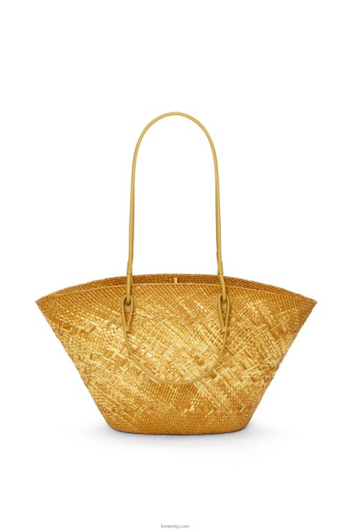 Loewe анаграмна чанта кошница от палма Ирака и телешка кожа F84B87 Жени охра