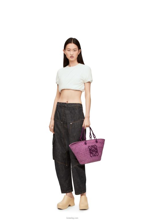 Loewe анаграмна чанта кошница от палма Ирака и телешка кожа F84B883 Жени лилаво