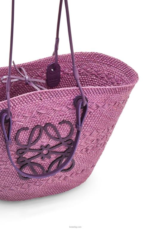 Loewe анаграмна чанта кошница от палма Ирака и телешка кожа F84B883 Жени лилаво