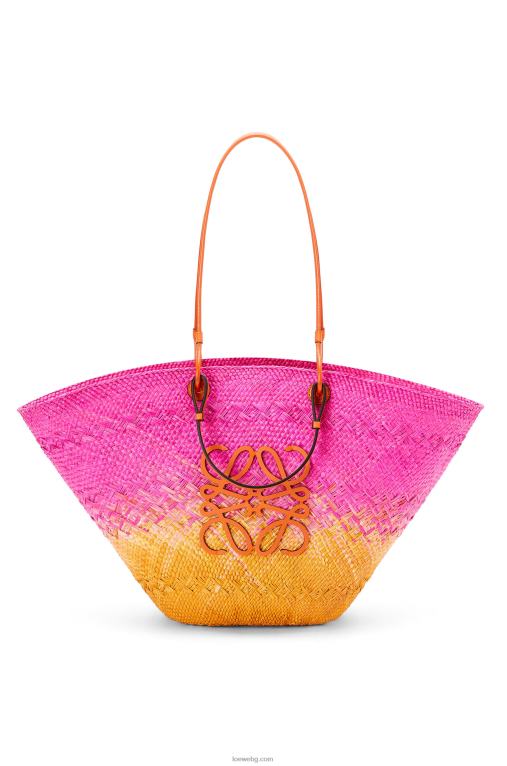Loewe голяма анаграмна чанта кошница от палма ирак и телешка кожа F84B884 Жени фуксия/портокал