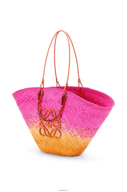 Loewe голяма анаграмна чанта кошница от палма ирак и телешка кожа F84B884 Жени фуксия/портокал