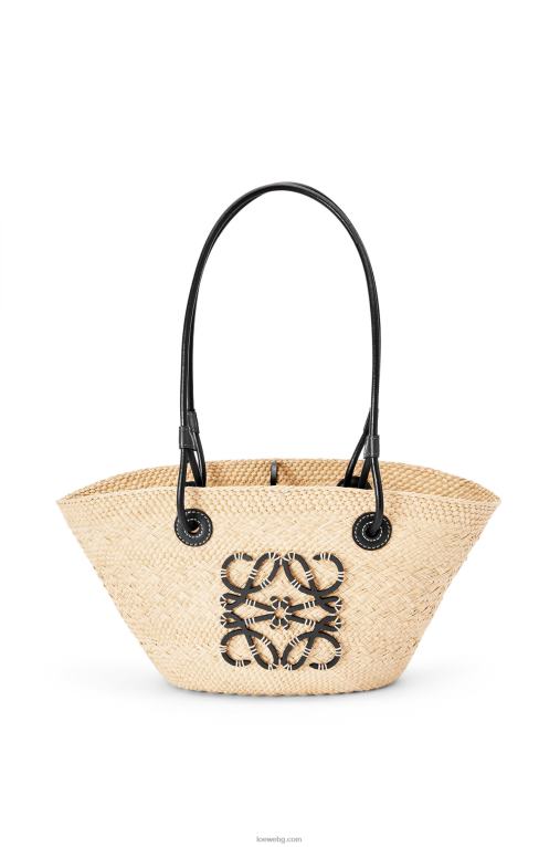 Loewe малка чанта кошница с анаграми от палма Ирака и телешка кожа F84B885 Жени естествен/черен