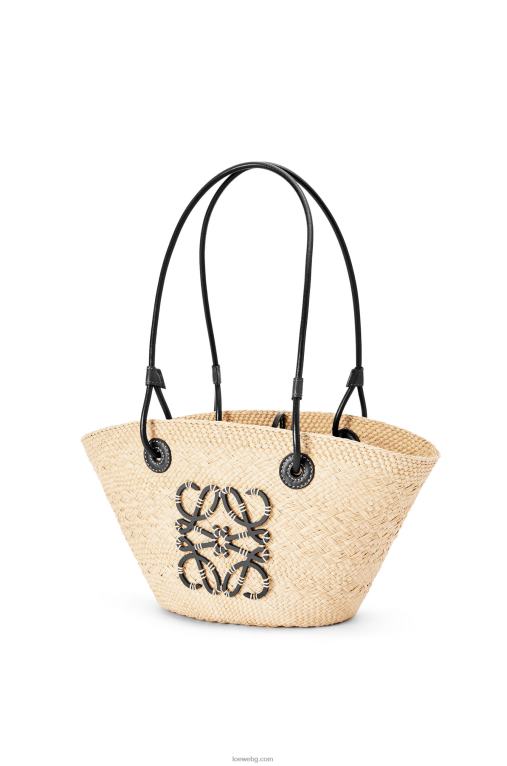 Loewe малка чанта кошница с анаграми от палма Ирака и телешка кожа F84B885 Жени естествен/черен