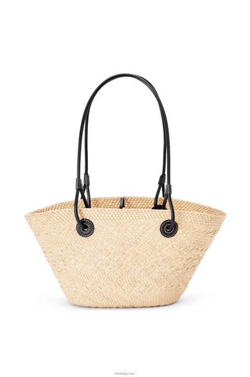 Loewe малка чанта кошница с анаграми от палма Ирака и телешка кожа F84B885 Жени естествен/черен
