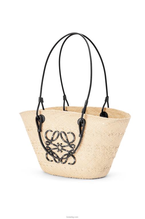 Loewe анаграмна чанта кошница от палма Ирака и телешка кожа F84B886 Жени естествен/черен