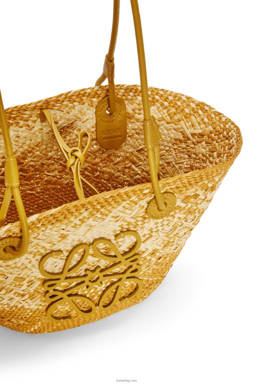 Loewe малка чанта кошница с анаграми от палма Ирака и телешка кожа F84B88 Жени охра