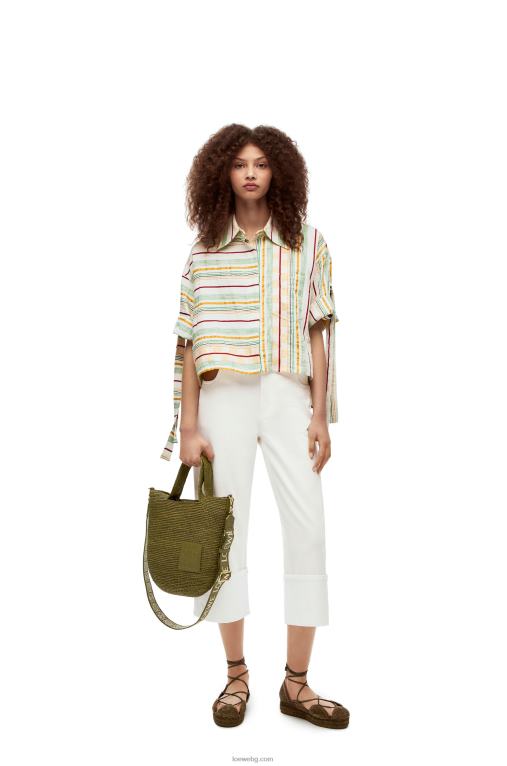 Loewe мини чанта от рафия и телешка кожа F84B89 Жени маслина