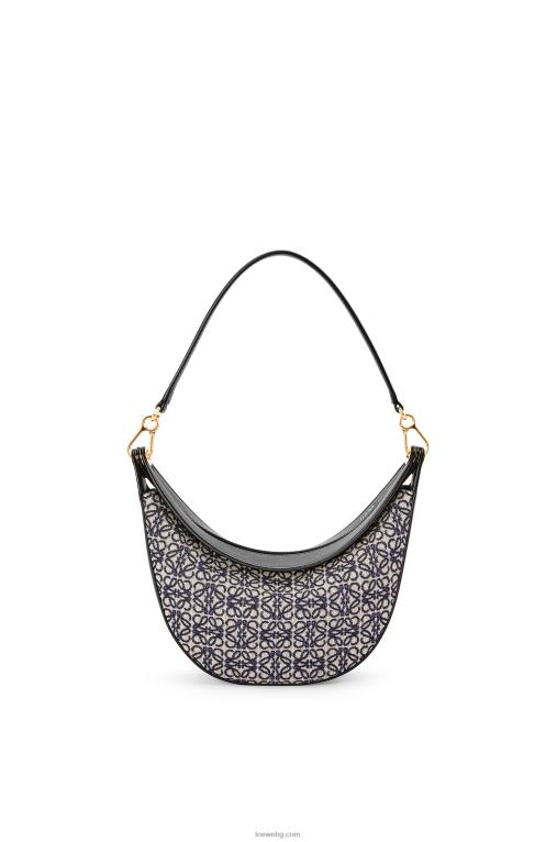 Loewe малка чанта луна от анаграм жакард и класическа телешка кожа F84B8450 Жени тъмносиньо/черно
