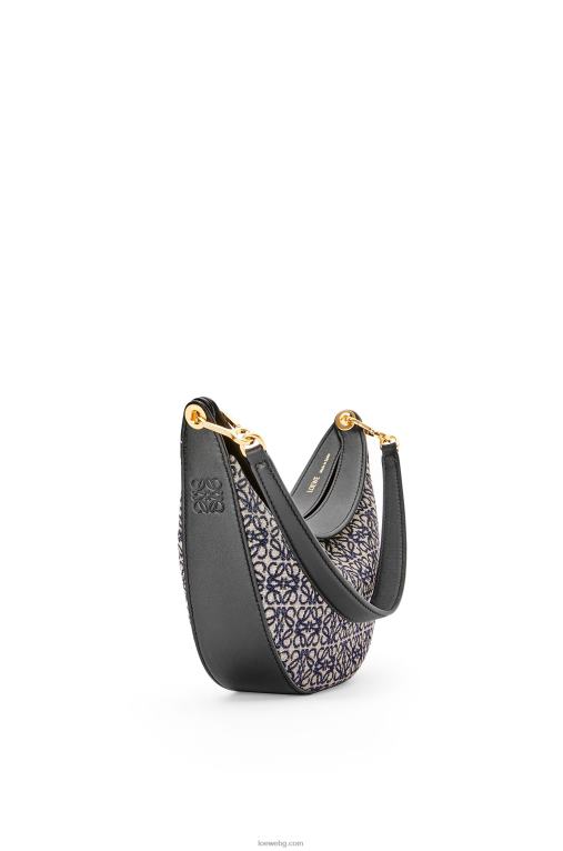 Loewe малка чанта луна от анаграм жакард и класическа телешка кожа F84B8450 Жени тъмносиньо/черно