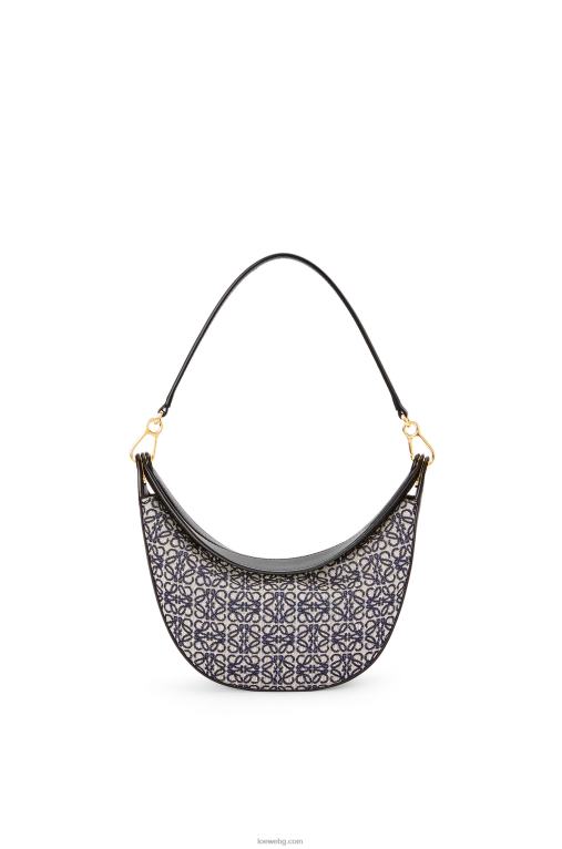 Loewe малка чанта луна от анаграм жакард и класическа телешка кожа F84B8450 Жени тъмносиньо/черно