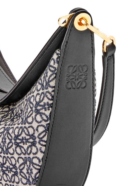 Loewe малка чанта луна от анаграм жакард и класическа телешка кожа F84B8450 Жени тъмносиньо/черно
