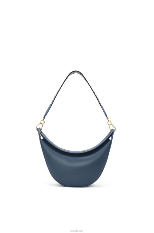 Loewe малка чанта луна от сатенирана телешка кожа и жакард F84B8482 Жени синьо оникс