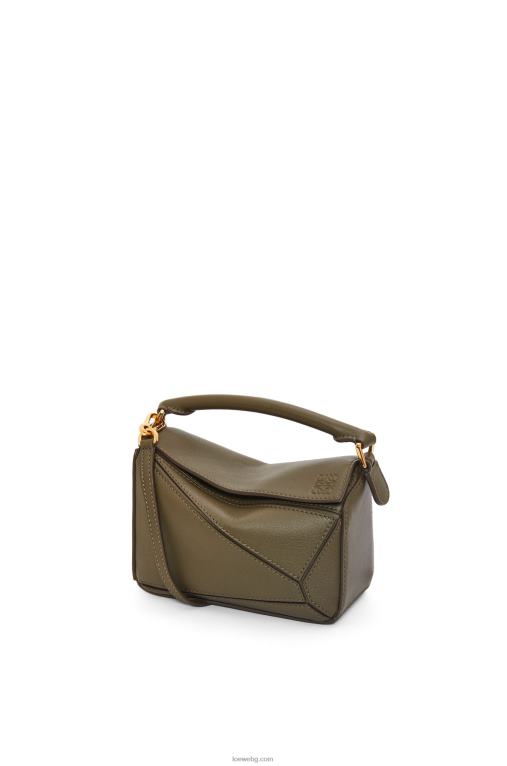 Loewe мини чанта за пъзел от класическа телешка кожа F84B8202 Жени тъмно каки зелено