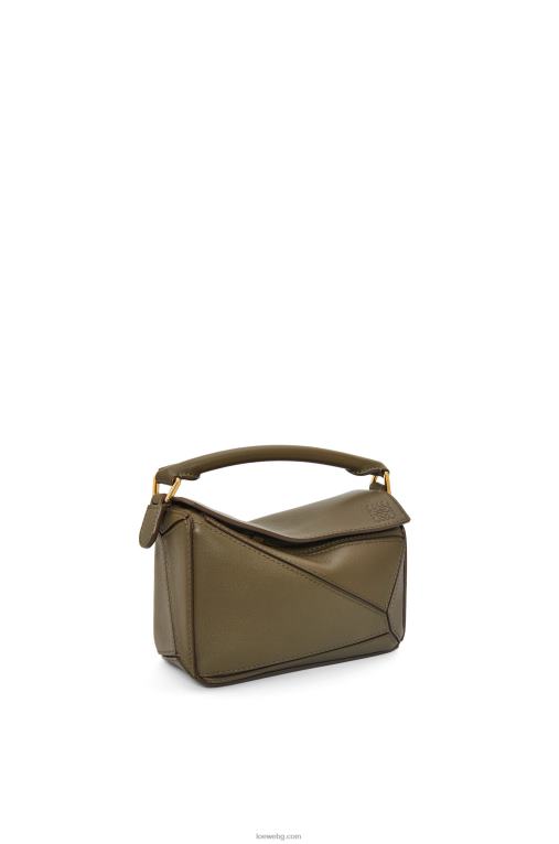 Loewe мини чанта за пъзел от класическа телешка кожа F84B8202 Жени тъмно каки зелено