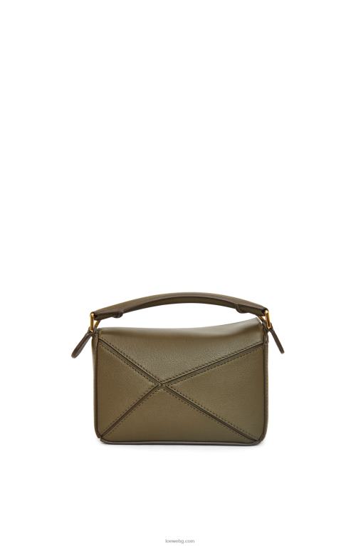 Loewe мини чанта за пъзел от класическа телешка кожа F84B8202 Жени тъмно каки зелено