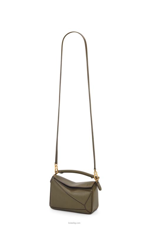 Loewe мини чанта за пъзел от класическа телешка кожа F84B8202 Жени тъмно каки зелено