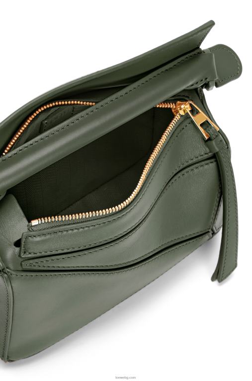 Loewe мини чанта за пъзел от сатенена телешка кожа F84B8270 Жени реколта каки