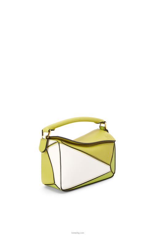 Loewe мини чанта за пъзел от класическа телешка кожа F84B8286 Жени лайм жълто/бяло