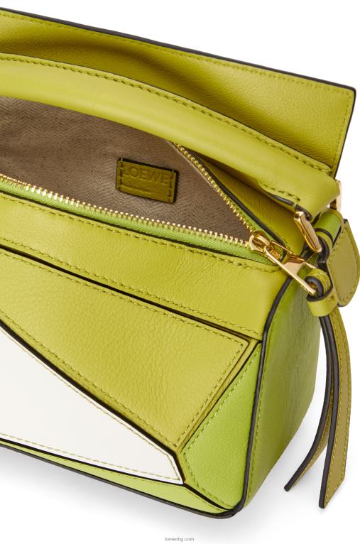 Loewe мини чанта за пъзел от класическа телешка кожа F84B8286 Жени лайм жълто/бяло