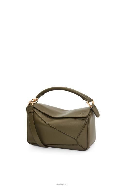 Loewe малка чанта за пъзел от класическа телешка кожа F84B8542 Жени тъмно каки зелено