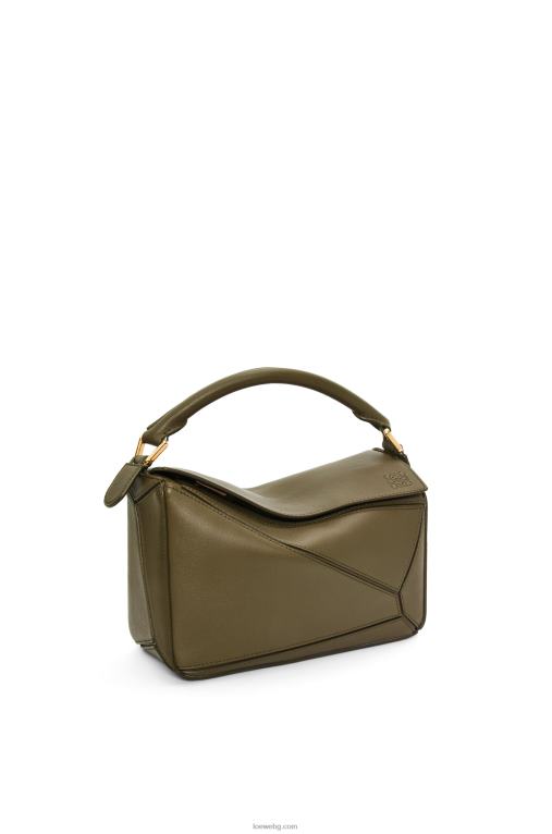 Loewe малка чанта за пъзел от класическа телешка кожа F84B8542 Жени тъмно каки зелено