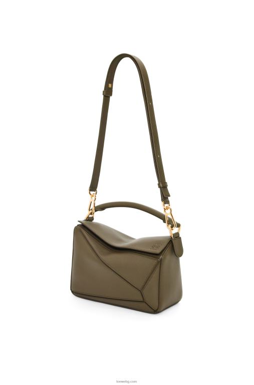 Loewe малка чанта за пъзел от класическа телешка кожа F84B8542 Жени тъмно каки зелено