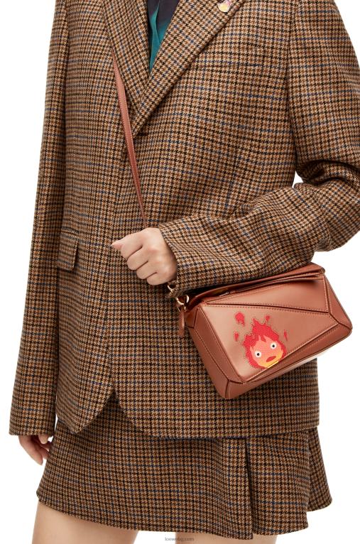 Loewe calcifer мини чанта за пъзел от сатенена телешка кожа F84B8260 Жени ръжда