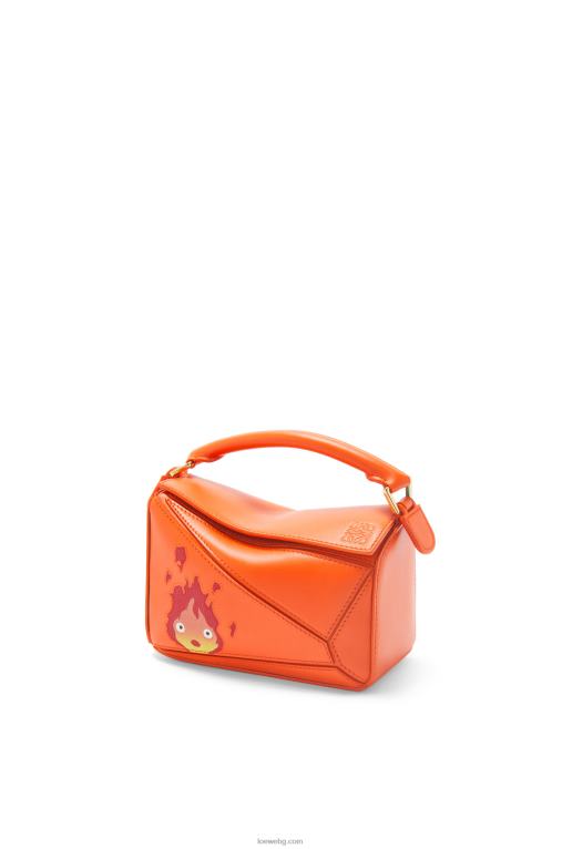 Loewe calcifer мини чанта за пъзел от сатенена телешка кожа F84B8261 Жени оранжево