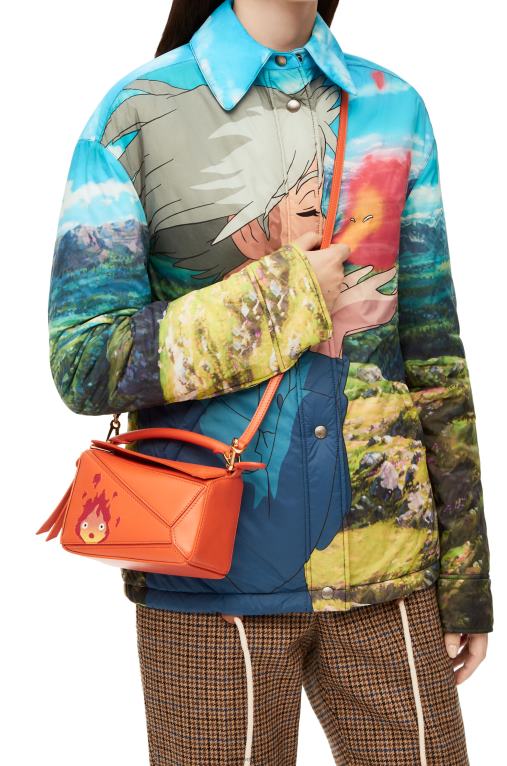 Loewe calcifer мини чанта за пъзел от сатенена телешка кожа F84B8261 Жени оранжево