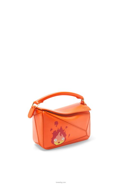 Loewe calcifer мини чанта за пъзел от сатенена телешка кожа F84B8261 Жени оранжево