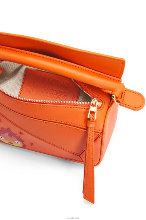 Loewe calcifer мини чанта за пъзел от сатенена телешка кожа F84B8261 Жени оранжево
