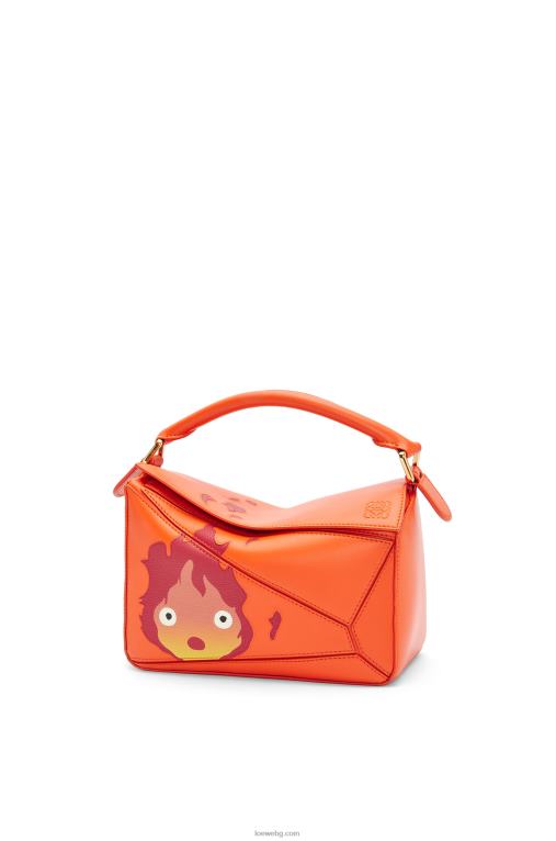 Loewe calcifer малка чанта за пъзел от сатенена телешка кожа F84B8441 Жени оранжево