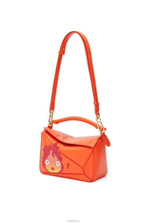 Loewe calcifer малка чанта за пъзел от сатенена телешка кожа F84B8441 Жени оранжево