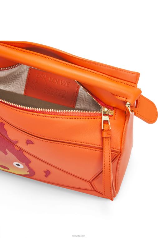 Loewe calcifer малка чанта за пъзел от сатенена телешка кожа F84B8441 Жени оранжево