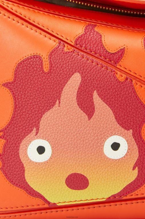 Loewe calcifer малка чанта за пъзел от сатенена телешка кожа F84B8441 Жени оранжево