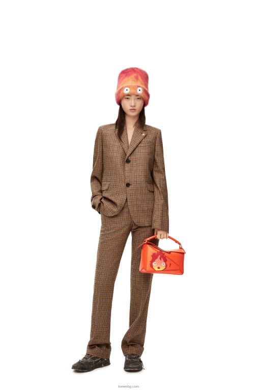 Loewe calcifer малка чанта за пъзел от сатенена телешка кожа F84B8441 Жени оранжево