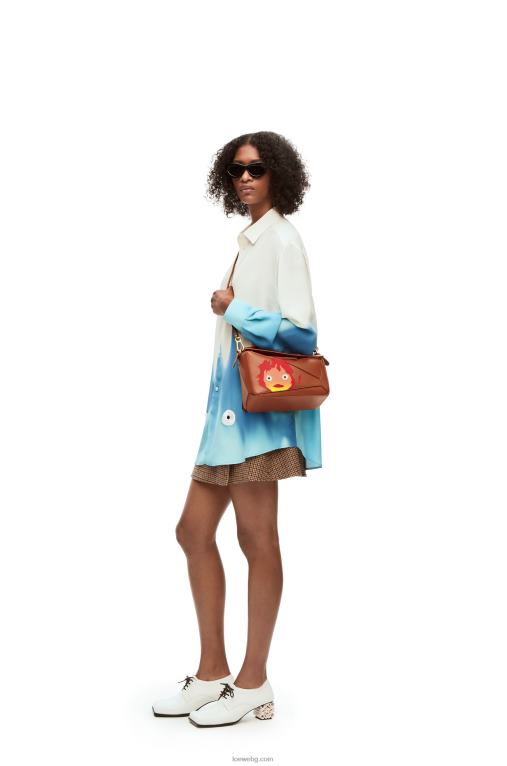 Loewe calcifer малка чанта за пъзел от сатенена телешка кожа F84B8442 Жени ръжда