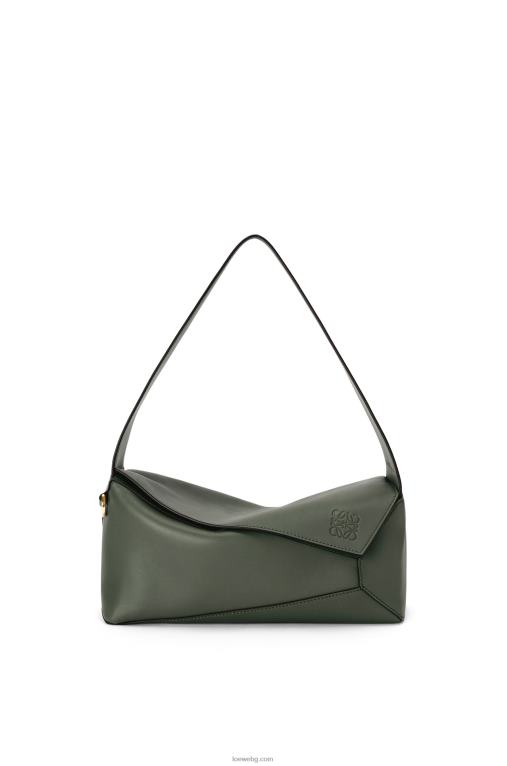 Loewe пъзел hobo чанта от телешка кожа напа F84B8472 Жени реколта каки