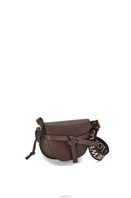 Loewe двойна мини чанта от мека телешка кожа и жакард F84B8319 Жени шоколад