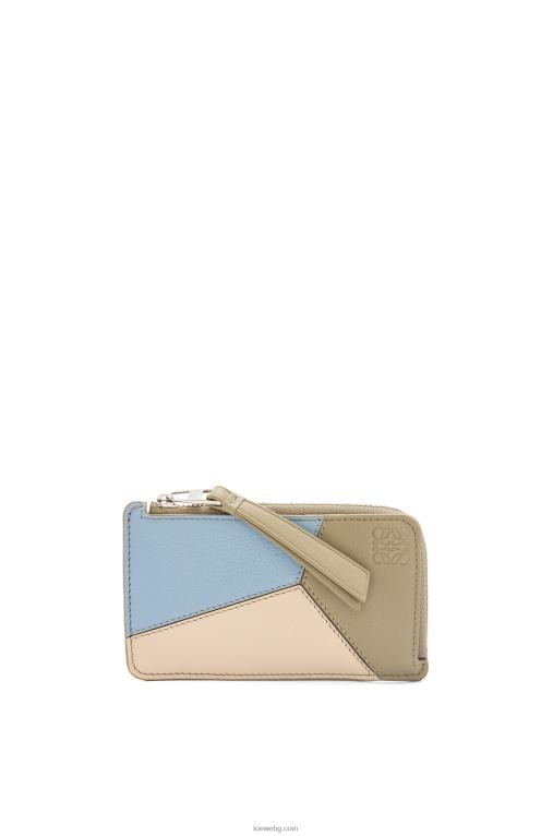 Loewe пъзел монетен картодържач от класическа телешка кожа F84B81325 Жени прашно синьо/градински цвят зелено