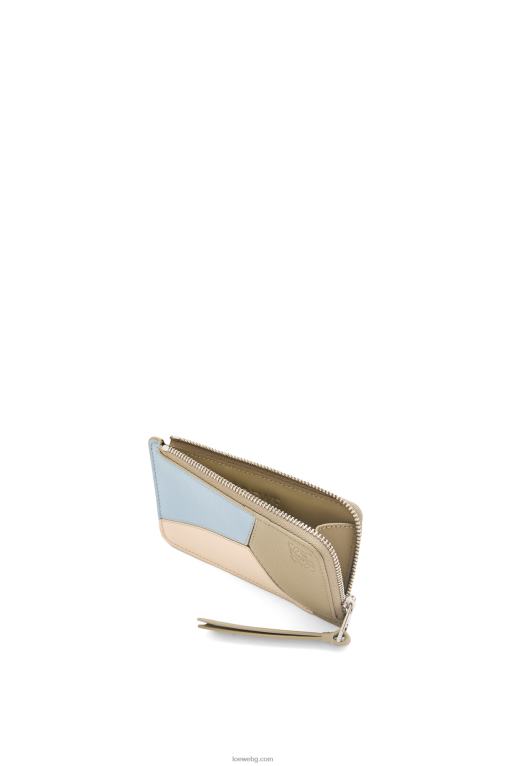 Loewe пъзел монетен картодържач от класическа телешка кожа F84B81325 Жени прашно синьо/градински цвят зелено