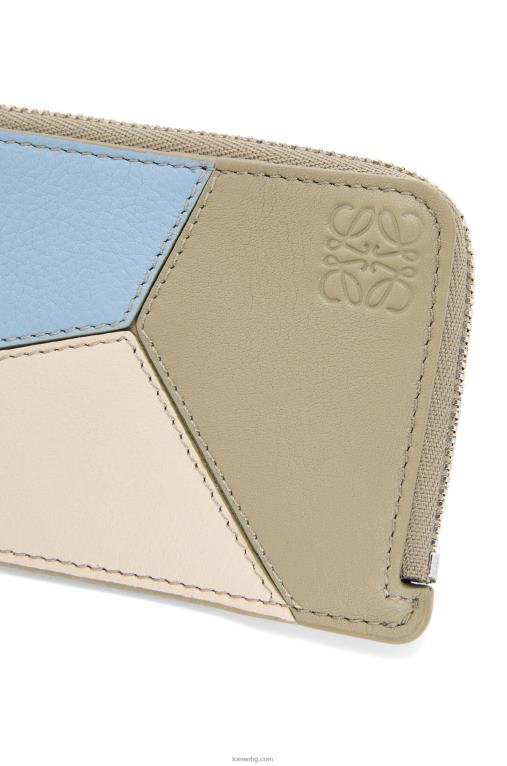 Loewe пъзел монетен картодържач от класическа телешка кожа F84B81325 Жени прашно синьо/градински цвят зелено