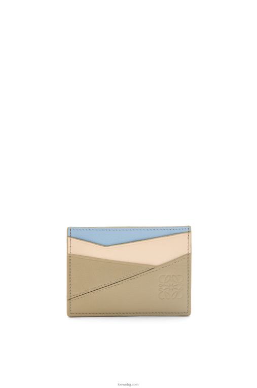 Loewe пъзел обикновен картодържател от класическа телешка кожа F84B81327 Жени прашно синьо/градински цвят зелено