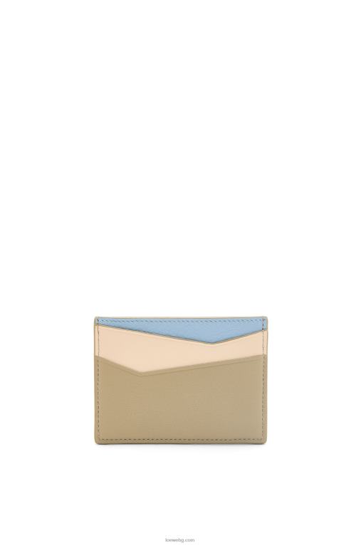 Loewe пъзел обикновен картодържател от класическа телешка кожа F84B81327 Жени прашно синьо/градински цвят зелено