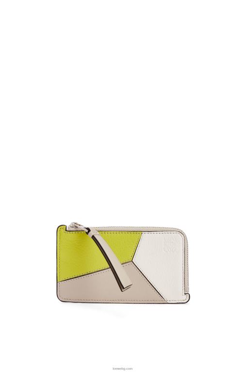 Loewe пъзел монетен картодържач от класическа телешка кожа F84B81347 Жени лайм жълт/светъл овес