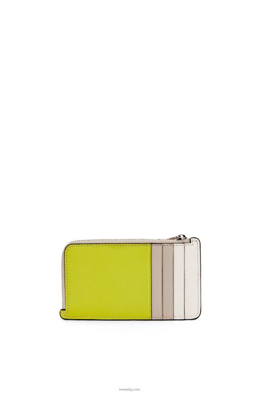 Loewe пъзел монетен картодържач от класическа телешка кожа F84B81347 Жени лайм жълт/светъл овес
