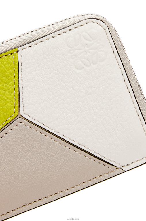Loewe пъзел монетен картодържач от класическа телешка кожа F84B81347 Жени лайм жълт/светъл овес