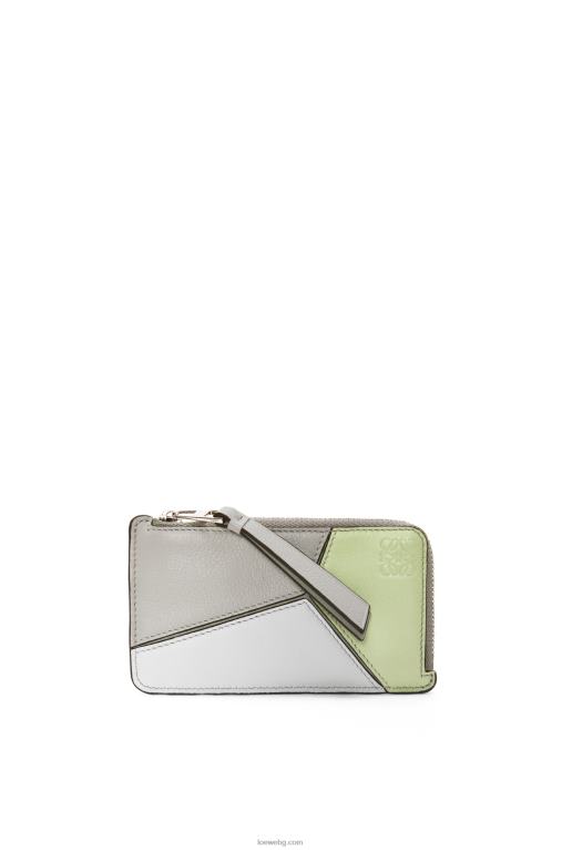 Loewe пъзел монетен картодържач от класическа телешка кожа F84B81348 Жени пепеляво сиво/светъл селадон