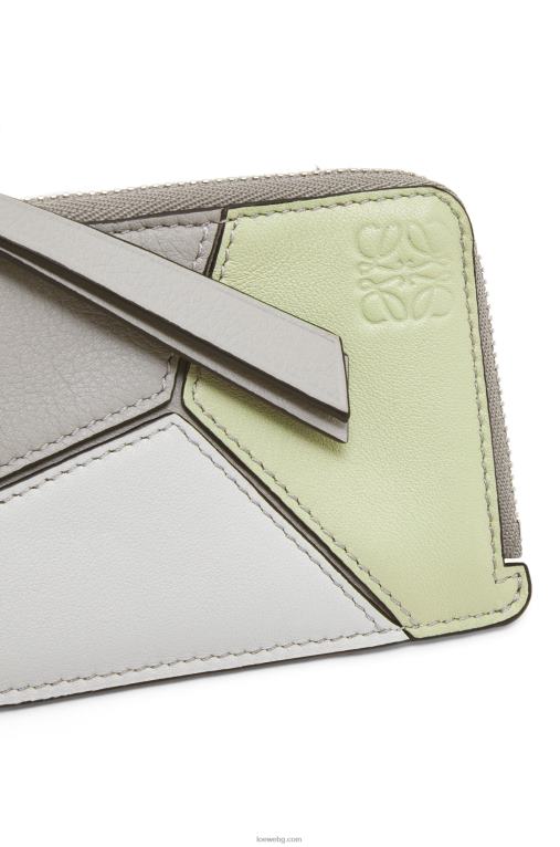 Loewe пъзел монетен картодържач от класическа телешка кожа F84B81348 Жени пепеляво сиво/светъл селадон
